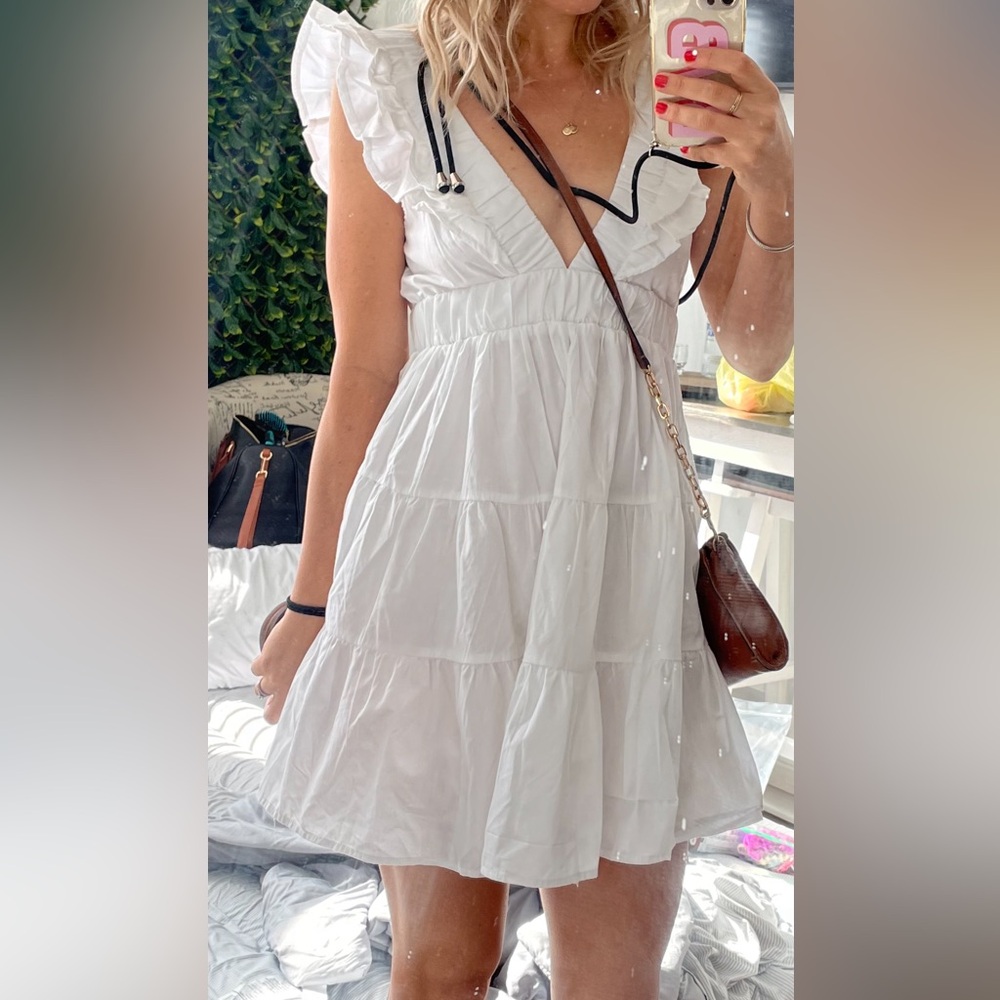 White Abercrombie Ruffle Tiered Poplin Mini Dress XS